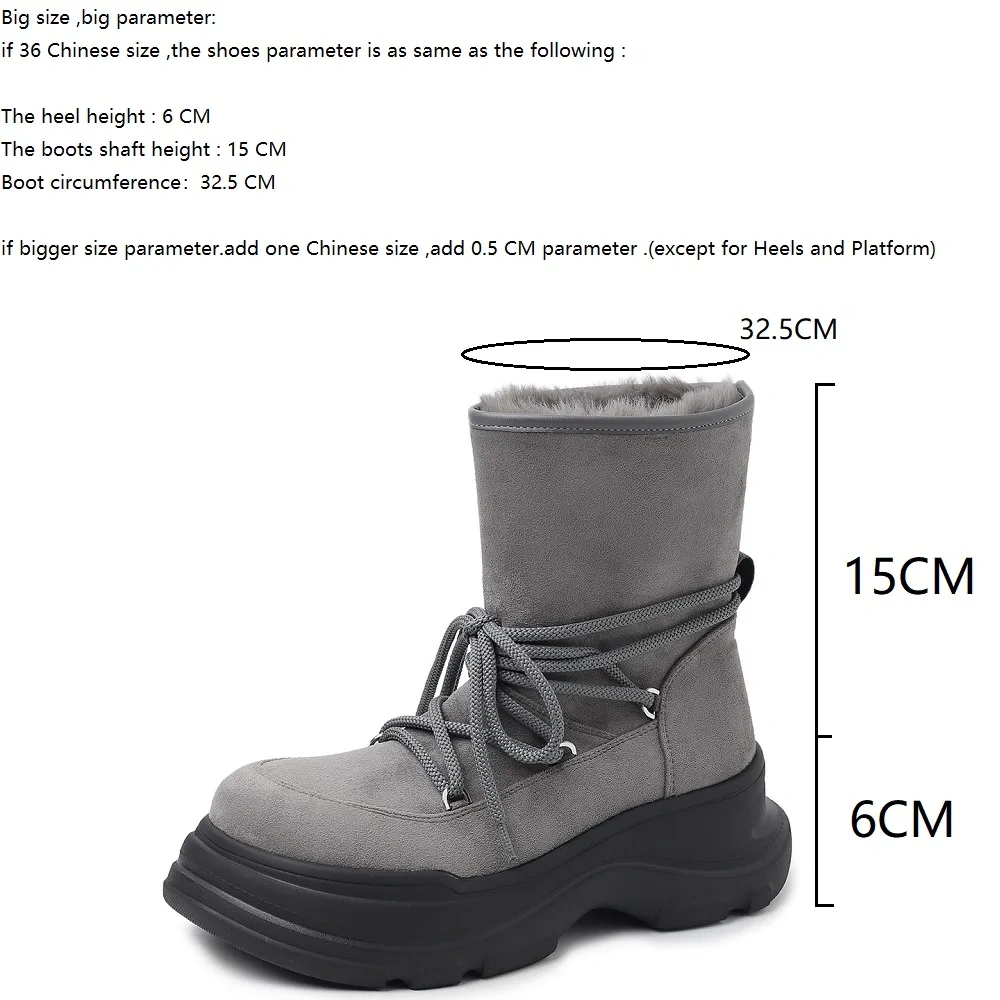 Women's Warm Fleece Lined Snow Boots 2025 6 CM Platform Height Increasing Round Toe Faux Suede Lace-Up Ankle Casual Boots 51115