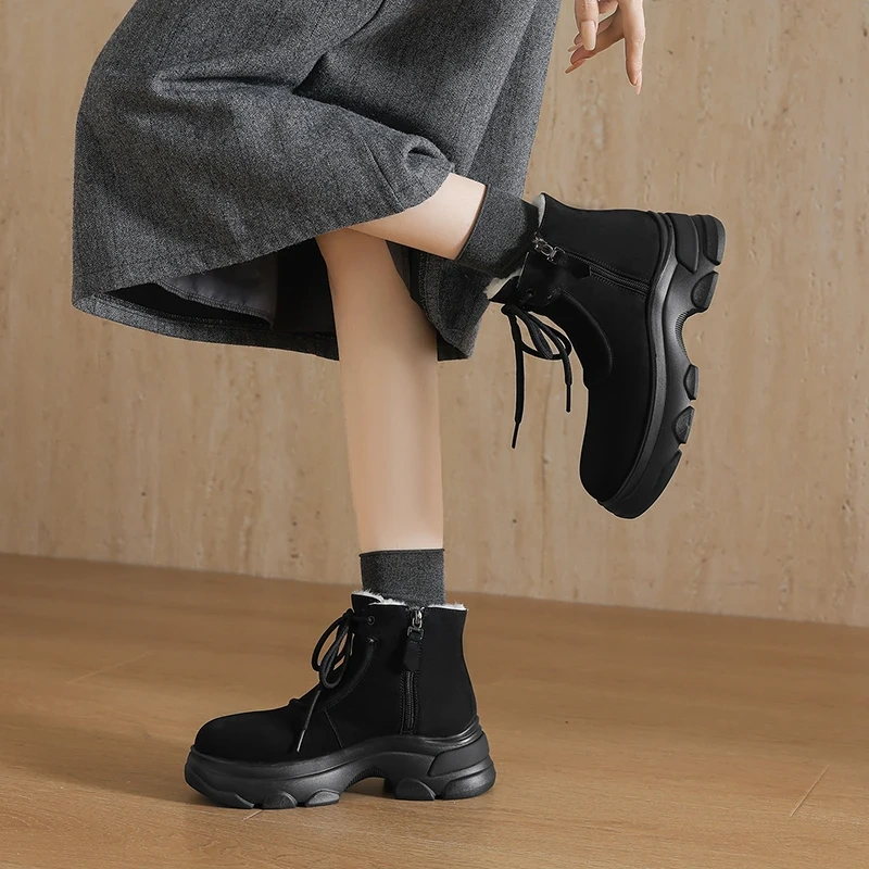 7CM Platform Plush Lined Warm Non-Slip Snow Boots Double Zipper Round Toe Winter New Casual Minimalist Women's Ankle Boots 51114