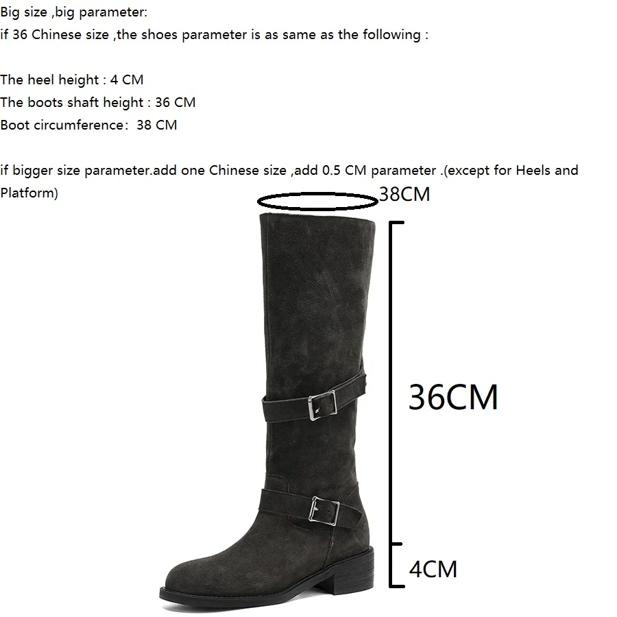 Slimming 4CM Block Heel Buckle Round Toe Genuine Leather Suede Versatile Vintage Mermaid Autumn Winter Knee-High Boots 51112