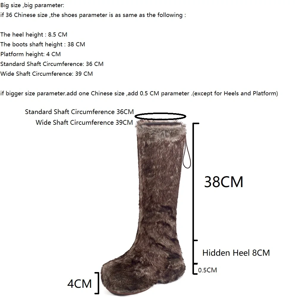 Women's Furry Boots Winter Autumn New 8.5 CM Platform Slip-On Knee High Boots Thickened Lining Korean Fashion Concise Y2K 51104