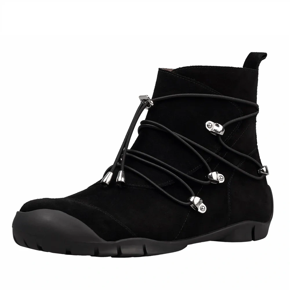 3CM Cool Casual Versatile Outdoor Cow Suede Lace-Up Round Toe Retro Hiking Shoes Soft Sole Shock Absorption Non-Slip Shoes 51111