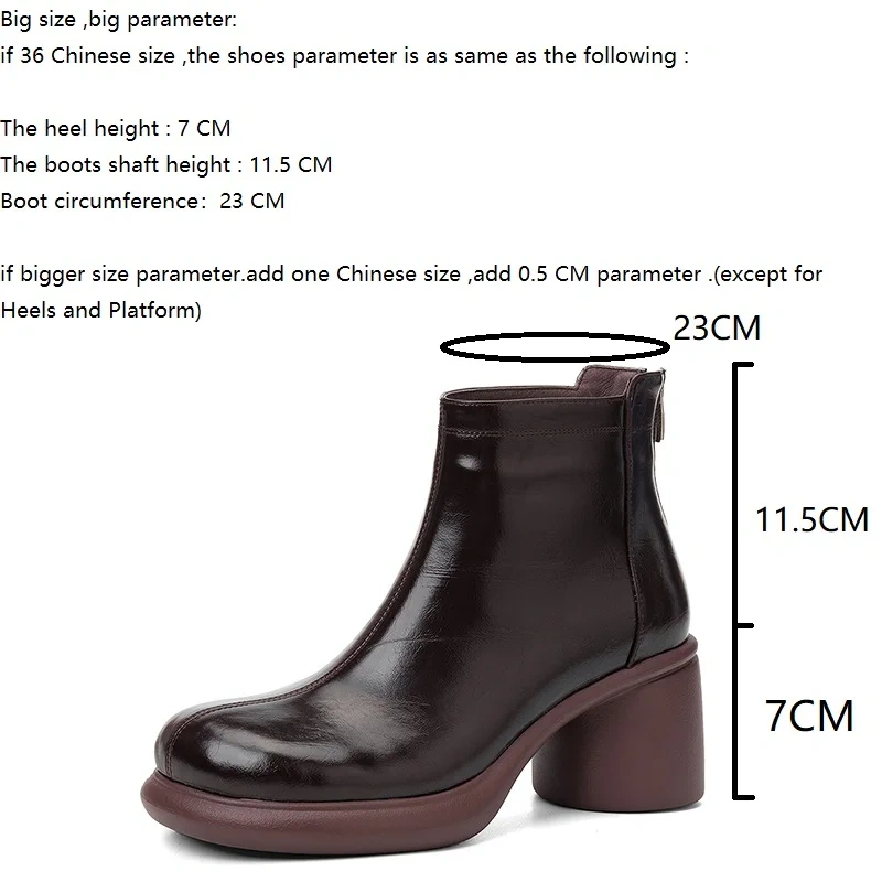 2025 Winter New Women's Genuine Leather Solid Color Casual Zip 7 CM Block Heel Round Toe Thick Fleece Lined Ankle Boots 51111