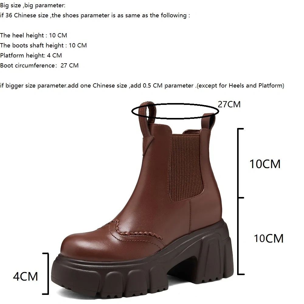 10 CM Block Heel Genuine Leather Round Toe Slip-On Platform Minimalist British Style Autumn Winter New Women's Ankle Boots 51113