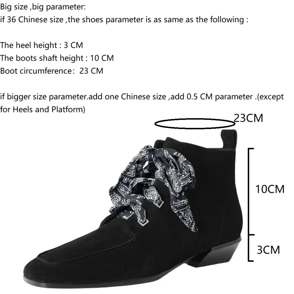 3CM Block Heel Spring Autumn Winter French Square Toe Office Sheep Suede Ribbon Elegant Zipper Retro Fashion Ankle Boots 51112