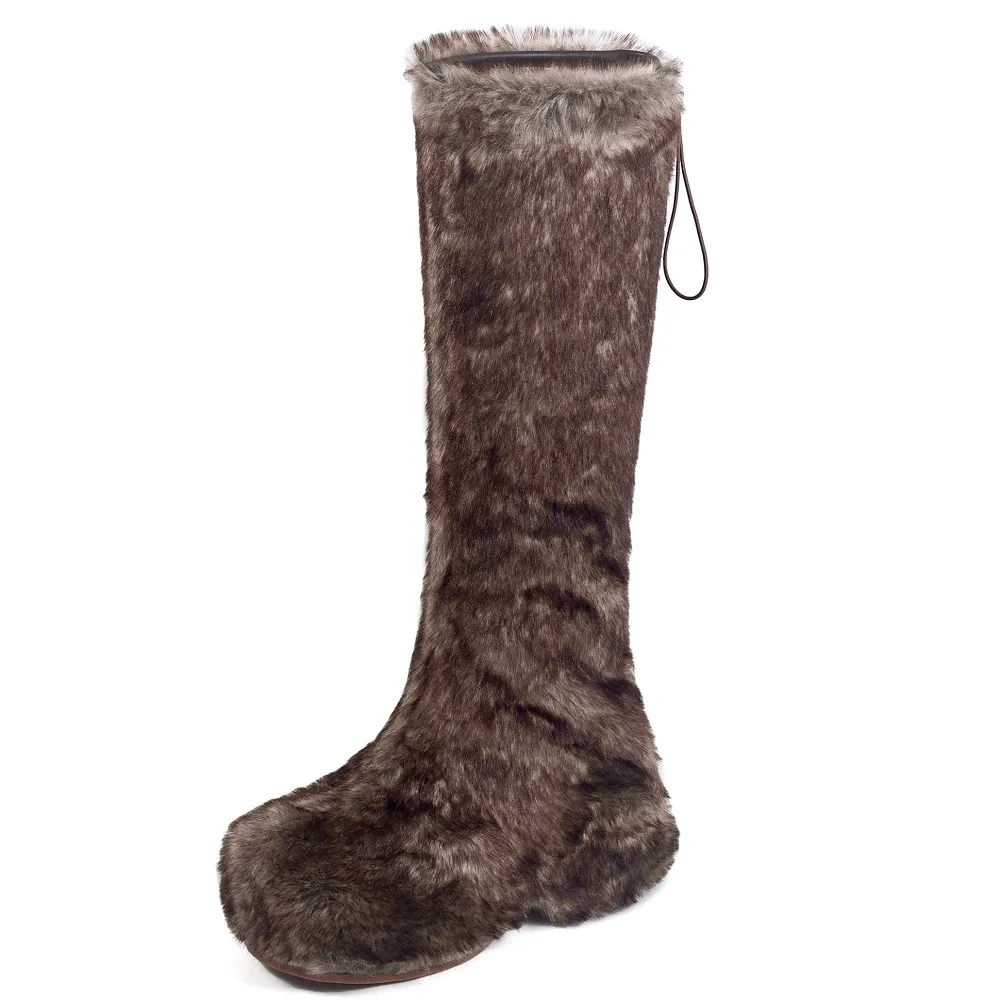 Women's Furry Boots Winter Autumn New 8.5 CM Platform Slip-On Knee High Boots Thickened Lining Korean Fashion Concise Y2K 51104