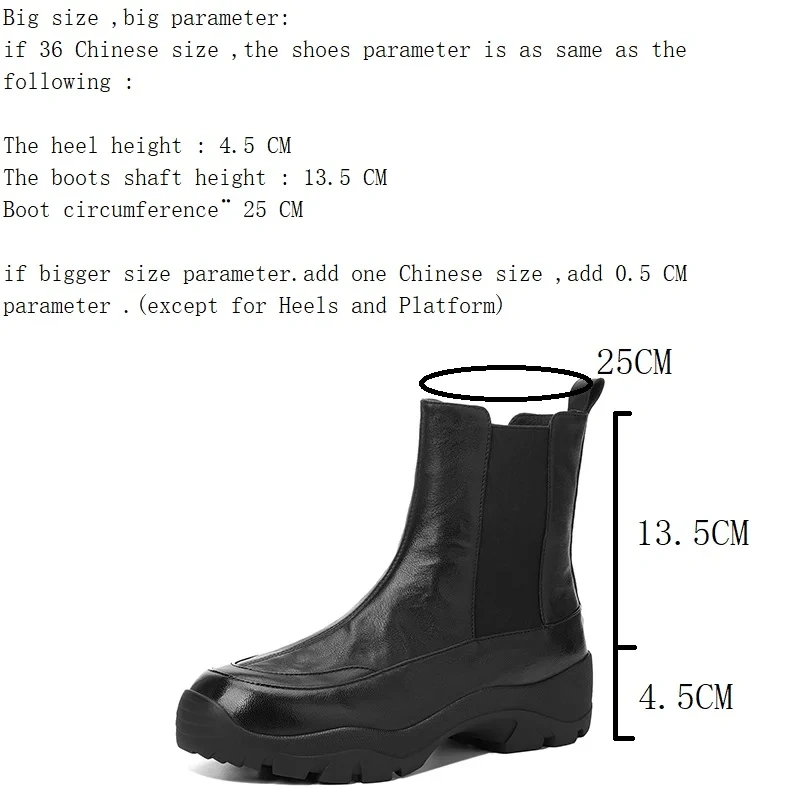 Women's British Genuine Leather Slip On Solid Color Round Toe 4.5 CM Platform Casual Lamb Wool Lining Soft Sole Ankle Boots51108