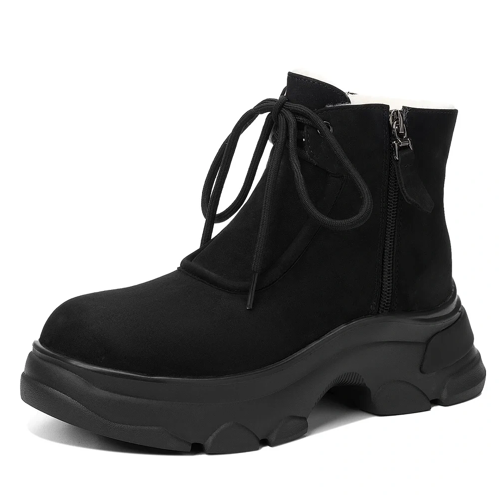7CM Platform Plush Lined Warm Non-Slip Snow Boots Double Zipper Round Toe Winter New Casual Minimalist Women's Ankle Boots 51114