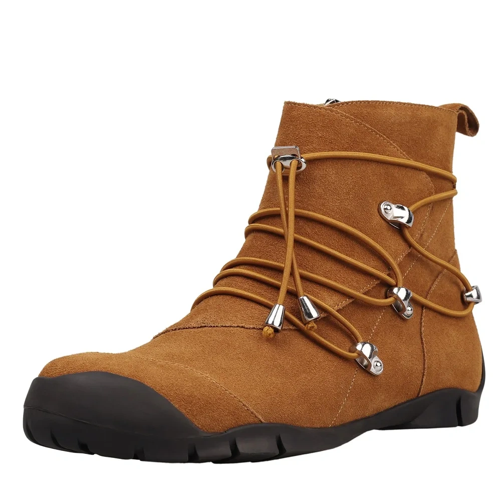 3CM Cool Casual Versatile Outdoor Cow Suede Lace-Up Round Toe Retro Hiking Shoes Soft Sole Shock Absorption Non-Slip Shoes 51111