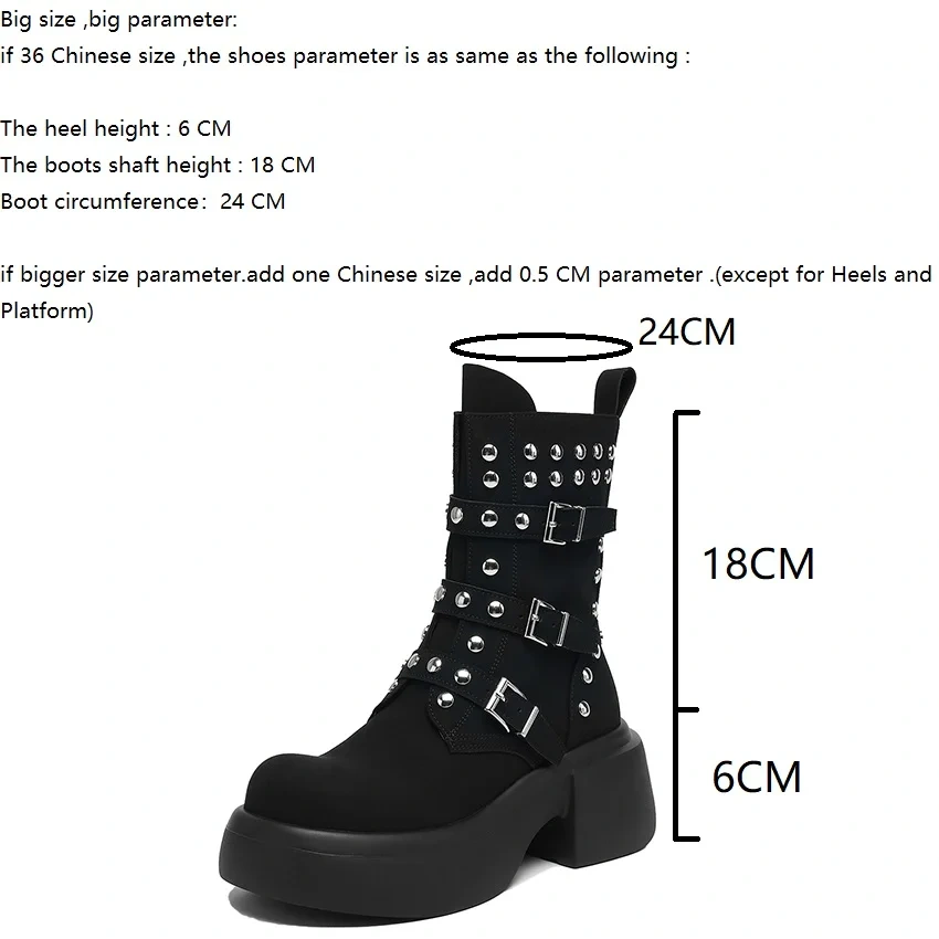 6CM Chunky Heel Suede Genuine Leather Retro British Style Rivet Belt Buckle Y2K Girly Trend Autumn Winter New Ladies Boots 51031