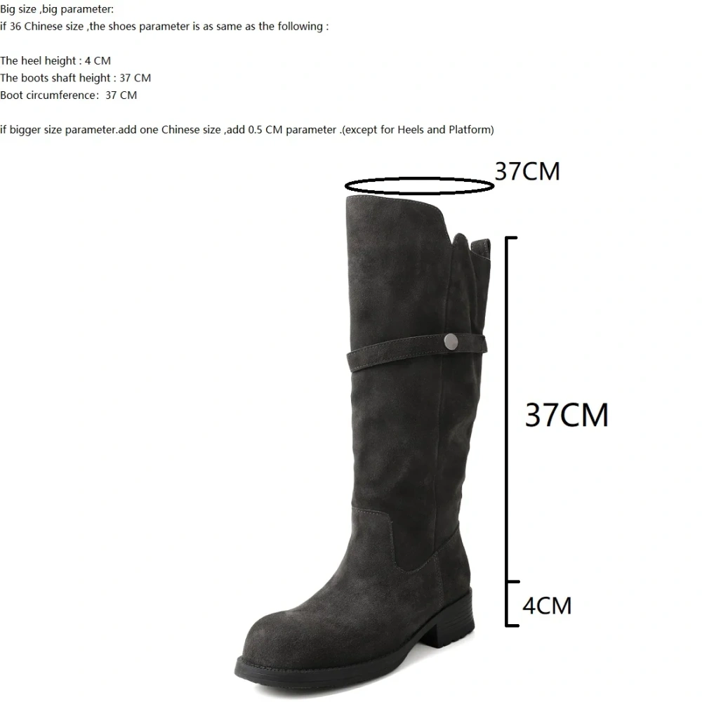 4CM Block Heel Fashion Round Toe Muted Earth Tone Autumn Winter Solid Color Genuine Suede Slip-On Women's Knee-High Boots 51110