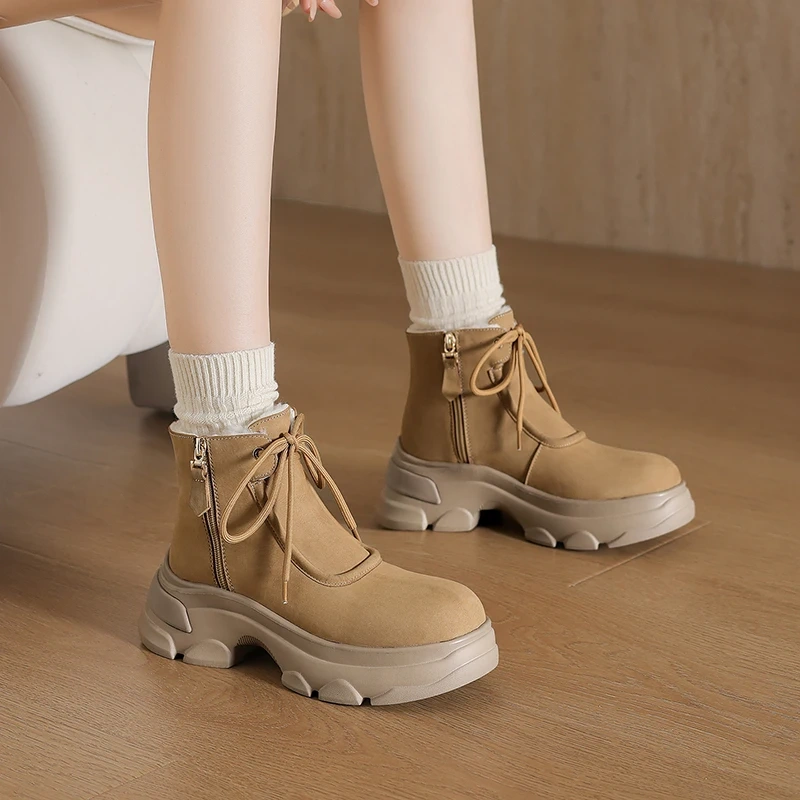 7CM Platform Plush Lined Warm Non-Slip Snow Boots Double Zipper Round Toe Winter New Casual Minimalist Women's Ankle Boots 51114
