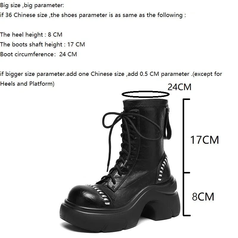 Lace Up Women's British Retro Motorcycle Boots 8 CM Square Heel Genuine Leather Rivet Platform 2025 Autumn Winter Back Zip 51031