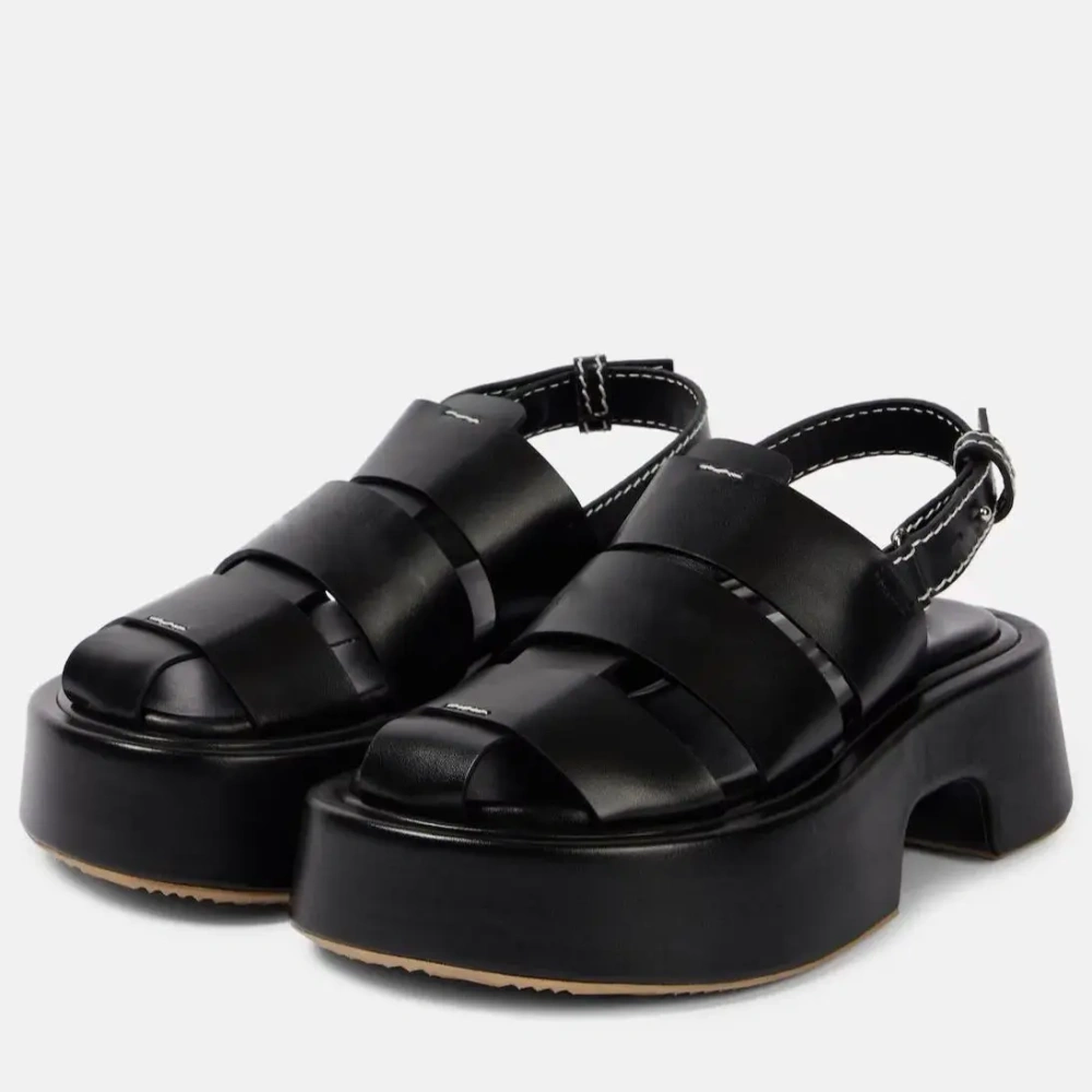 Women's Summer New Fashion Slim Chunky Heel Genuine Leather Cut Out Platform Gladiator Solid Color Sandals 50609