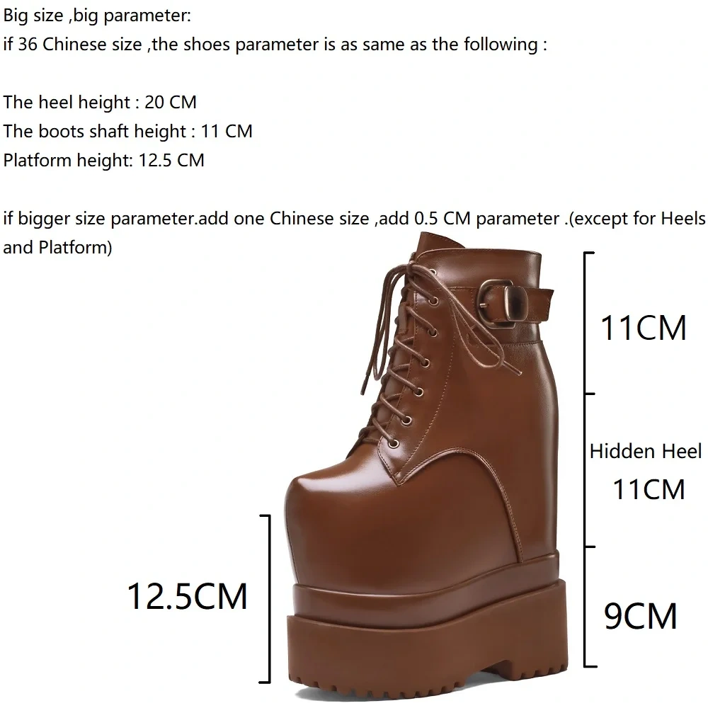 20CM Ultra High Heel Genuine Leather British Style Side Zipper Platform Stage Model Boots Ankle Boots Non-Slip Plush Lined 51016