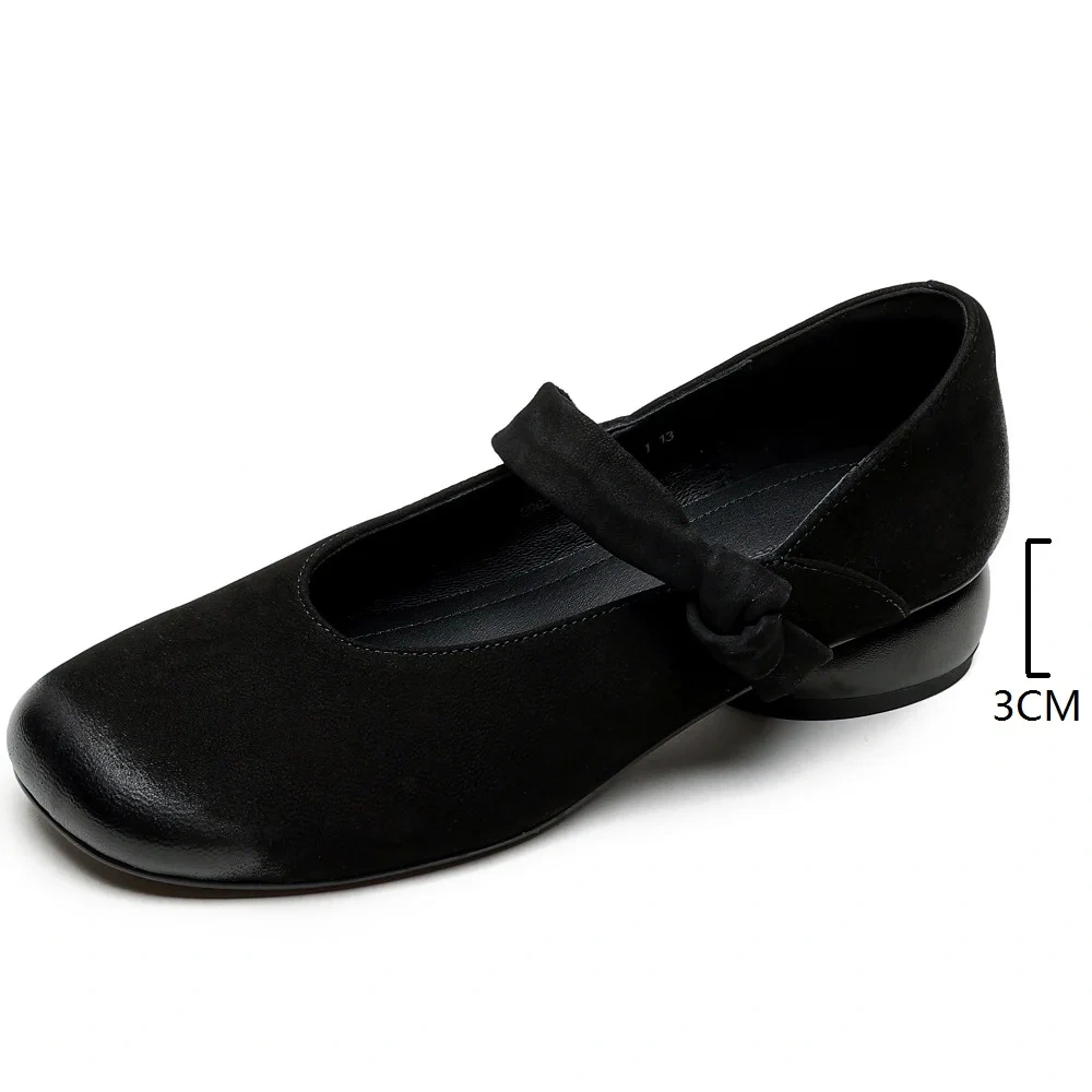 Women's New Autumn & Summer Genuine Leather Retro Round Toe Shallow Mouth Slip-On Single Strap 3CM Block Heel Casual Shoes 50728