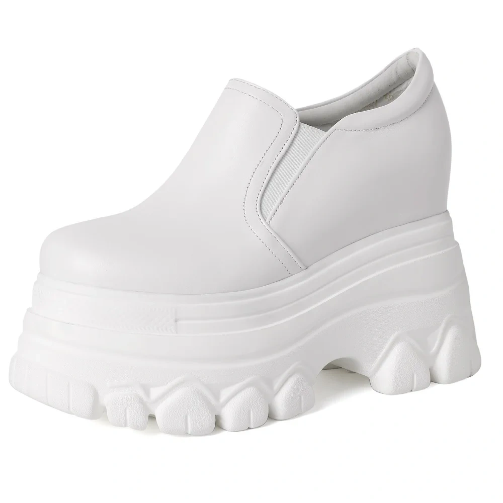 Spring Autumn New British Style Leisure Height Increasing Wedges Platform Slip-On Genuine Leather Women Casual Shoes Sneakers