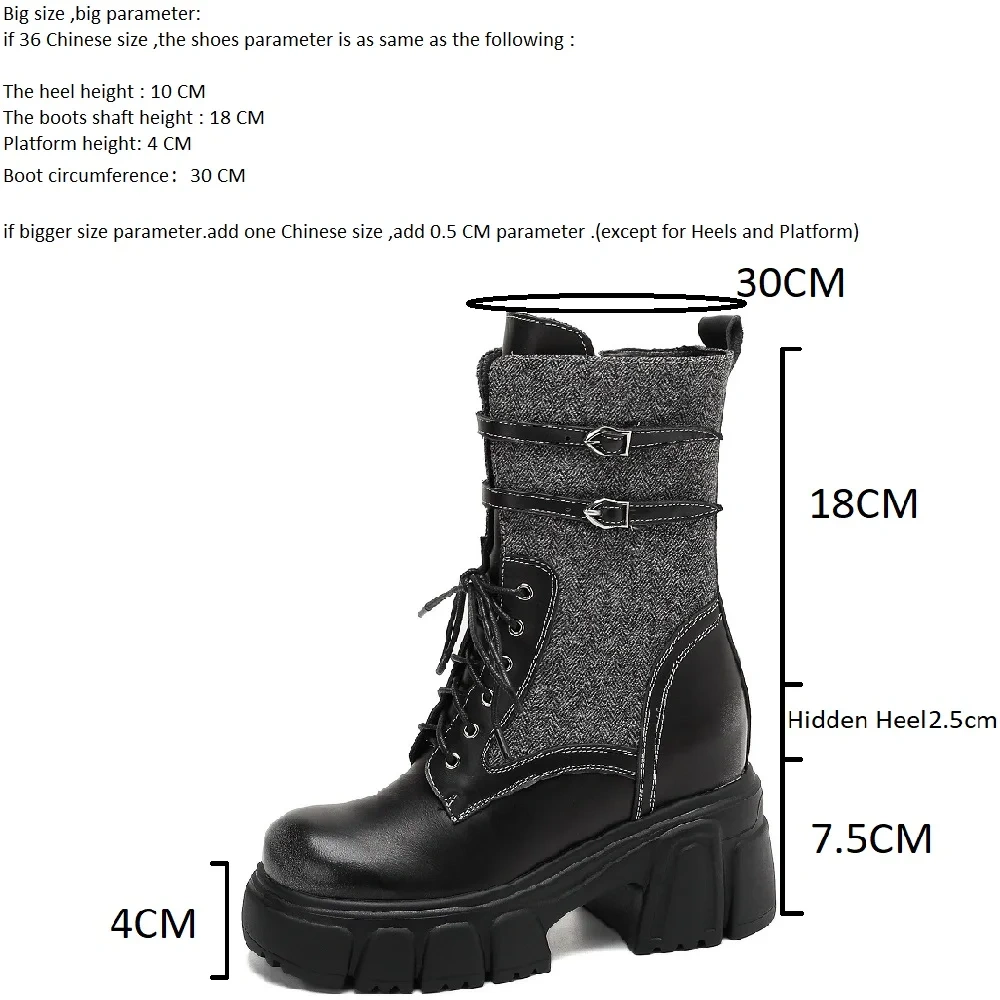 Women's Side Zipper Buckle 10 CM Block Heel Fleece-Lined Autumn Winter Slim-Fit Genuine Leather American Style Ankle Boots 51020