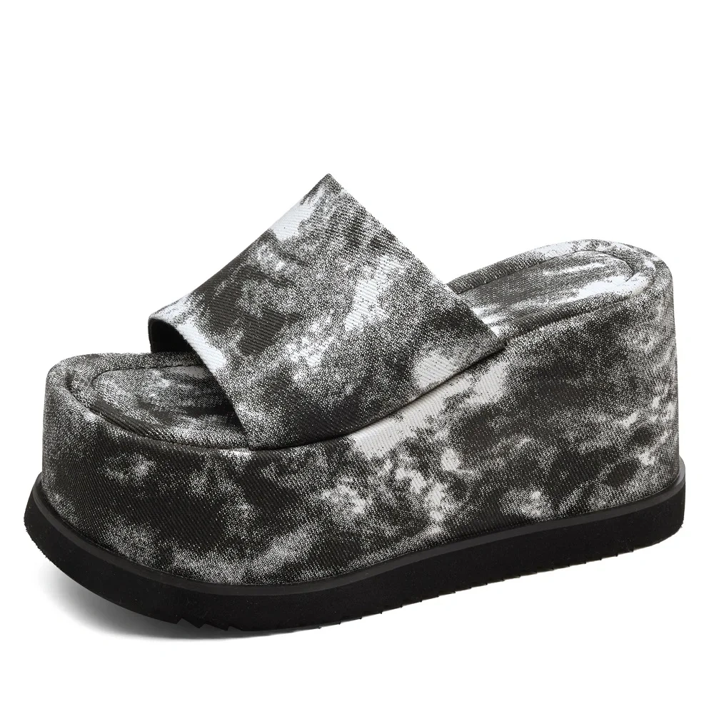 Women's Summer New Slim 8 CM Height Increasing Tie-Dye Gradient Color Peep Toe Platform Casual Gladiator Wedge Slippers 50618