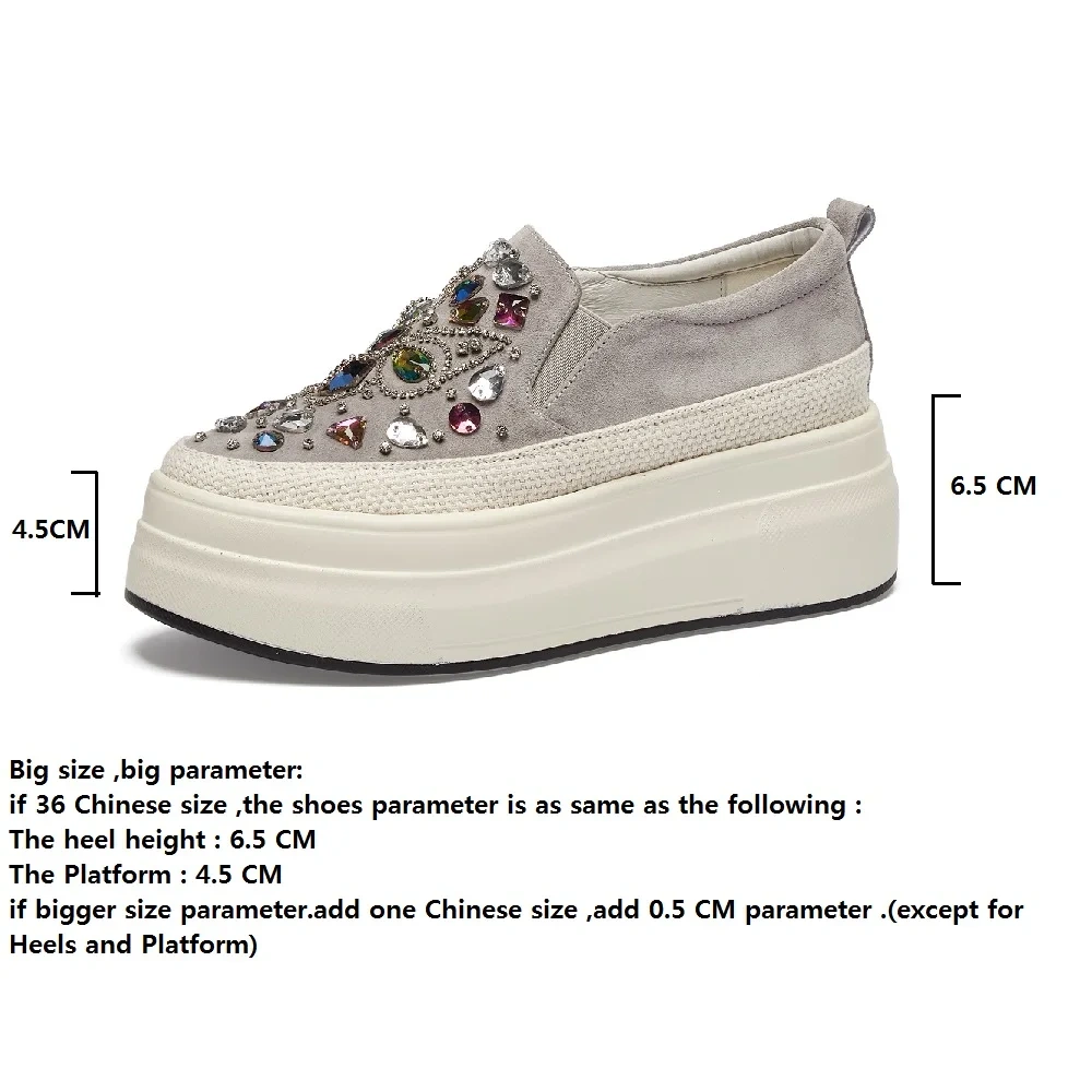 Spring Autumn New Leisure Chunky Bottom Platform Crystal Rhinestone Genuine Leather Women Casual Sneakers Ladies Casual Shoes