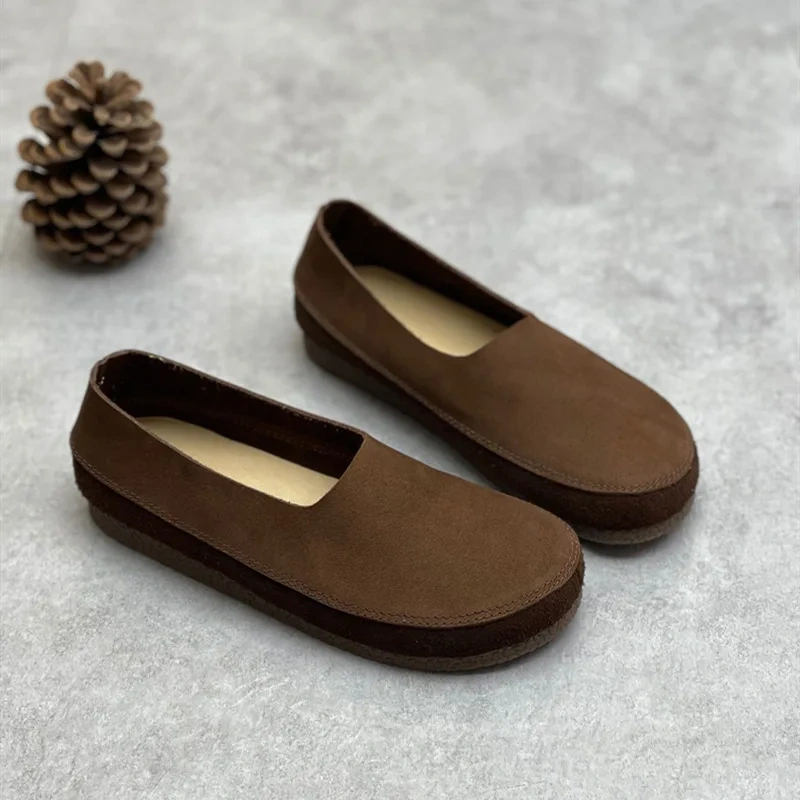 Spring Autumn New British Style Retro Flat Bottom Sewing Shallow Slip-On Genuine Leather Women Casual Sneakers Shoes 2312