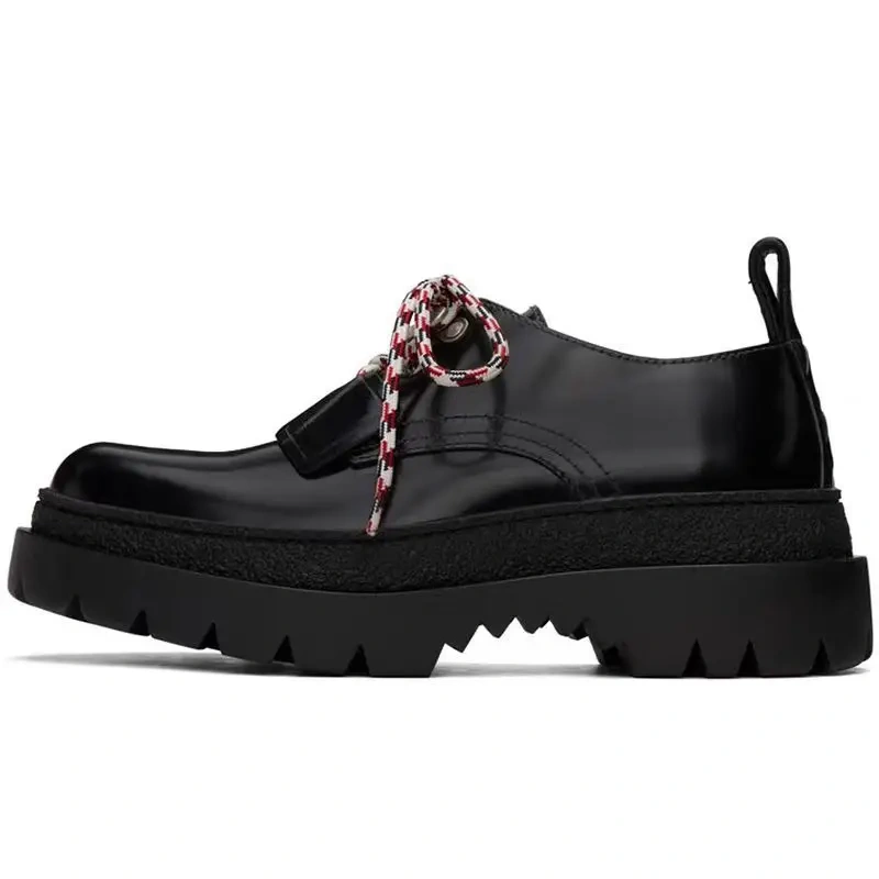 Men's Spring Autumn New Chunky Heel 5CM Platform Genuine Leather Colorful Laces Solid Color Platform Round Toe Shoes 50715