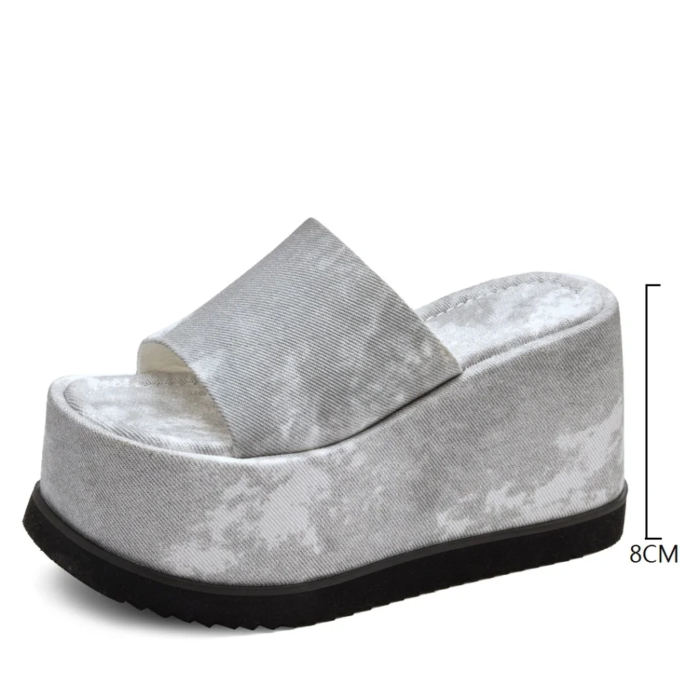 Women's Summer New Slim 8 CM Height Increasing Tie-Dye Gradient Color Peep Toe Platform Casual Gladiator Wedge Slippers 50618
