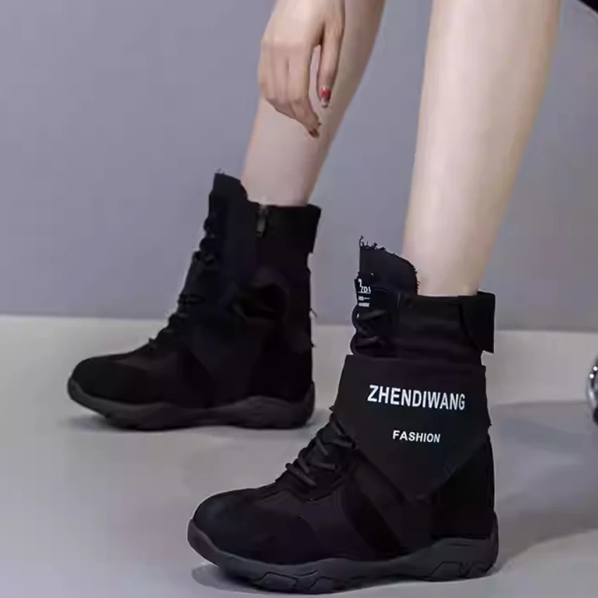 Women's Autumn New Style Suede 12CM Slim Inner Heightening Solid Color Lace-Up Simple & Casual Zipper Ankle Boots 50806