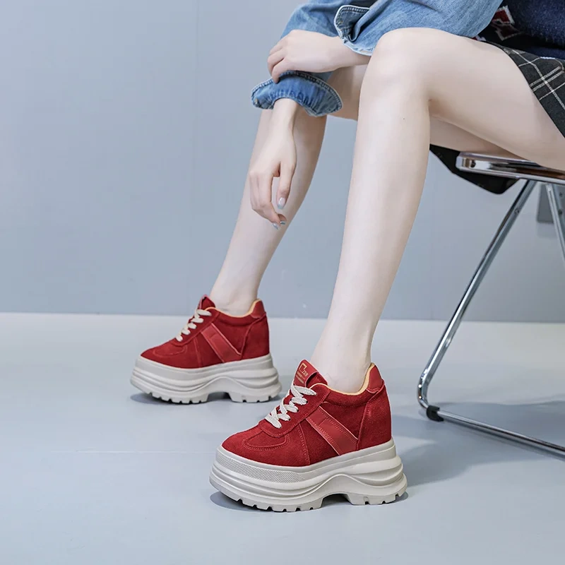 Ultra High Heel Cow Suede British Style Lace-Up Platform 2025 Autumn New 11 CM Thick Sole Women's Casual Concise Shoes 51015