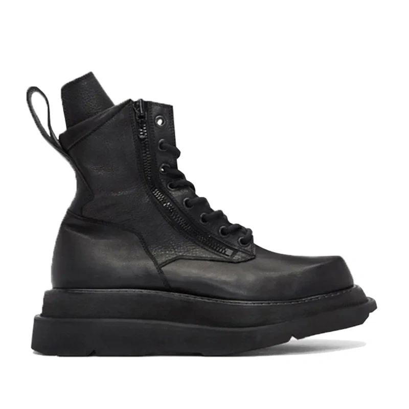Spring Autumn New Retro Chunky Bottom Platform Sewing Genuine Leather Men Mid-Calf Riding Equestrian Boots Winter Plush 2306
