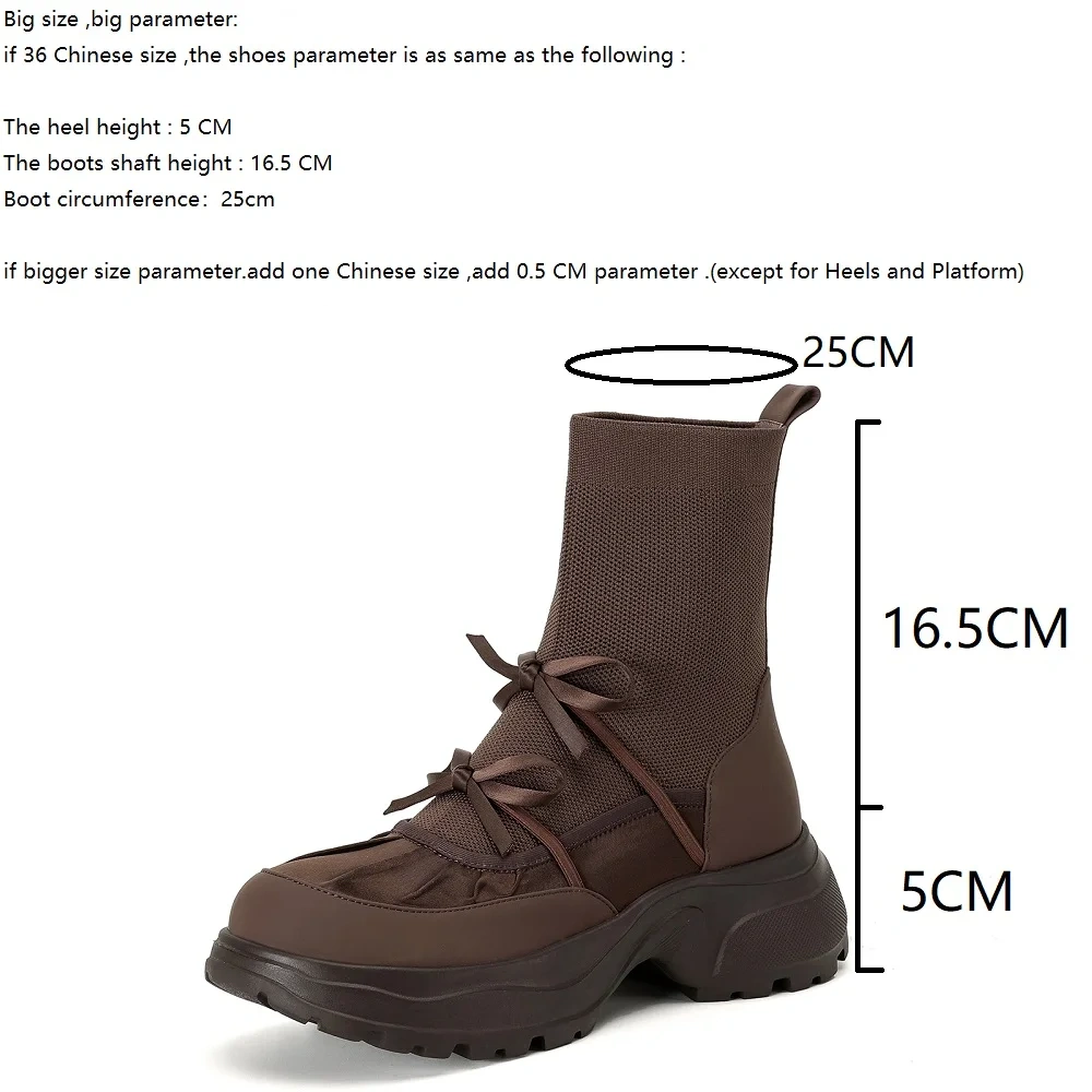 Genuine Leather Fleece Lined Bow Decor 5CM Thick Sole Slim Fit Retro Fashion Autumn Winter New Women's Casual Ankle Boots 51029