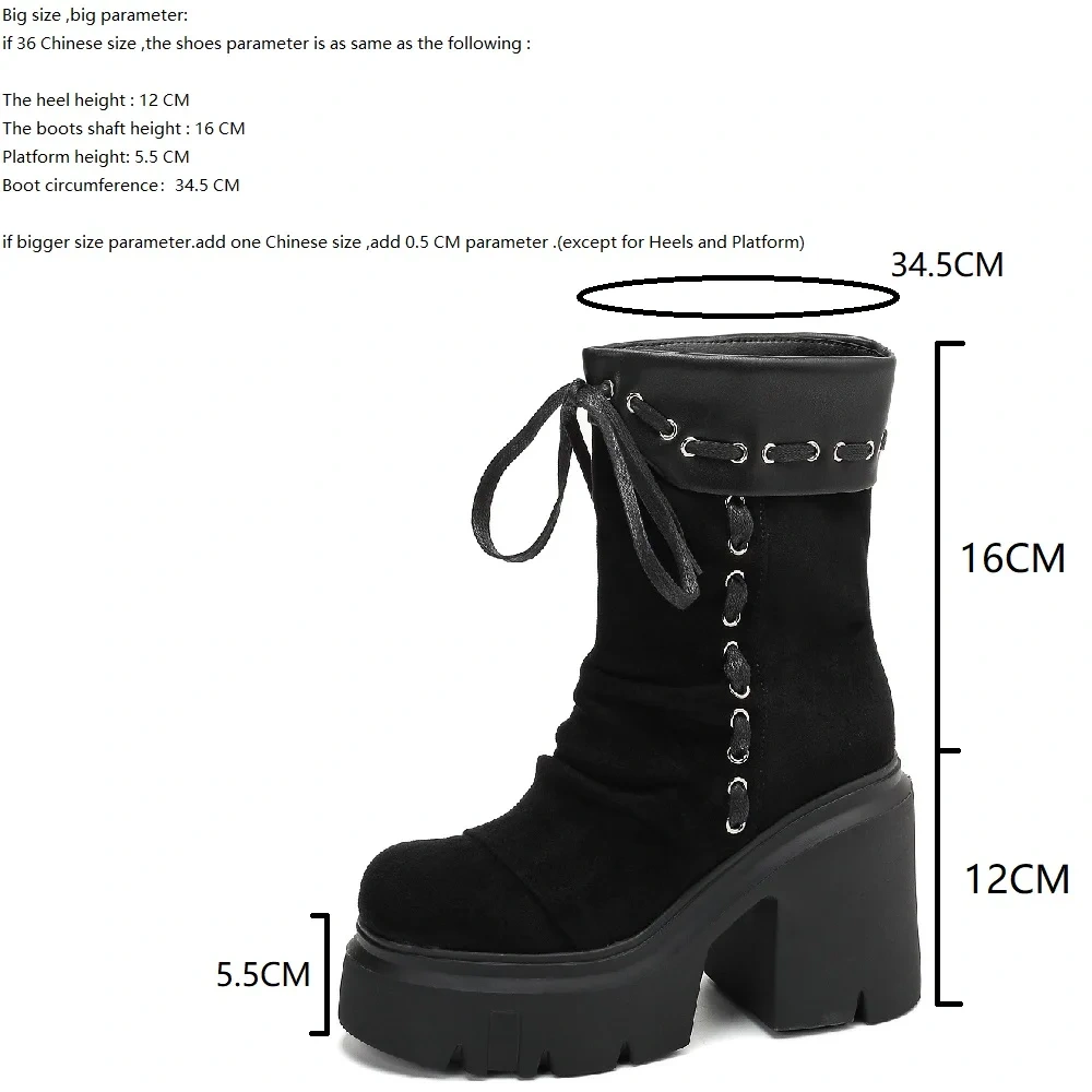 Black Concise Slimming Height Increasing Short Boots 12CM Block Heel Suede Elastic Fabric Platform Platform Slip On Boots 50924