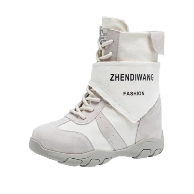 Women's Autumn New Style Suede 12CM Slim Inner Heightening Solid Color Lace-Up Simple & Casual Zipper Ankle Boots 50806