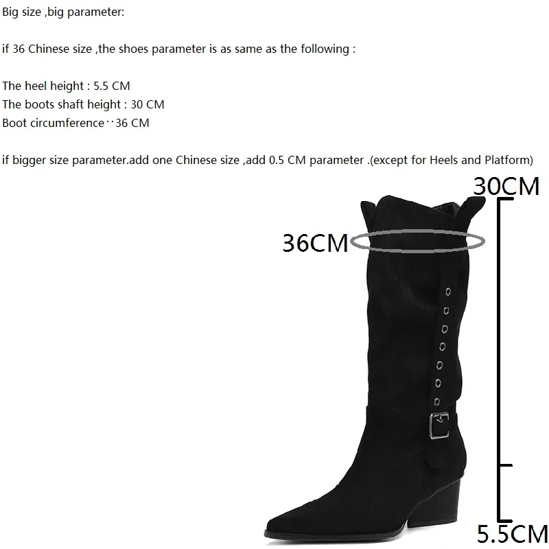 Women's Autumn New Suede Genuine Leather 5.5CM Block Heel Pointed Toe Buckle Belt Folded Fashion Concise Stacked Boots 50803