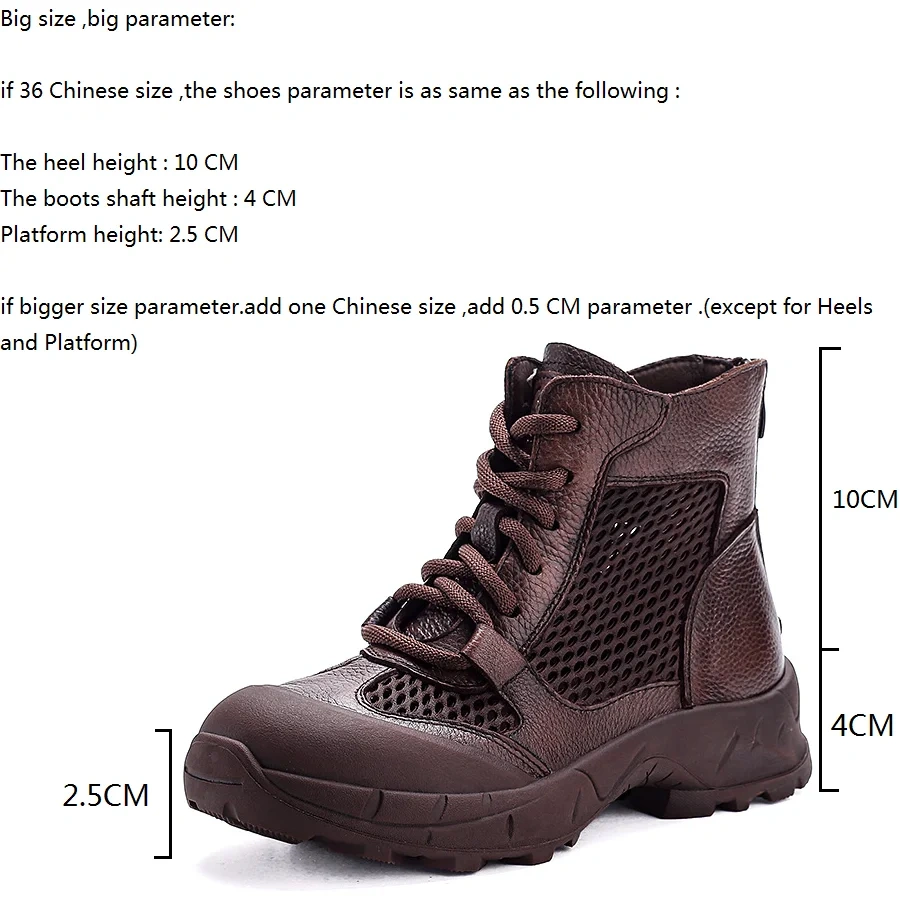 Women's Spring Summer New Slim 4 CM Genuine Leather Thick Sole Knight Boots Hollow-Out Lace-Up Solid Color Flats Concise Ankle Boots 60316