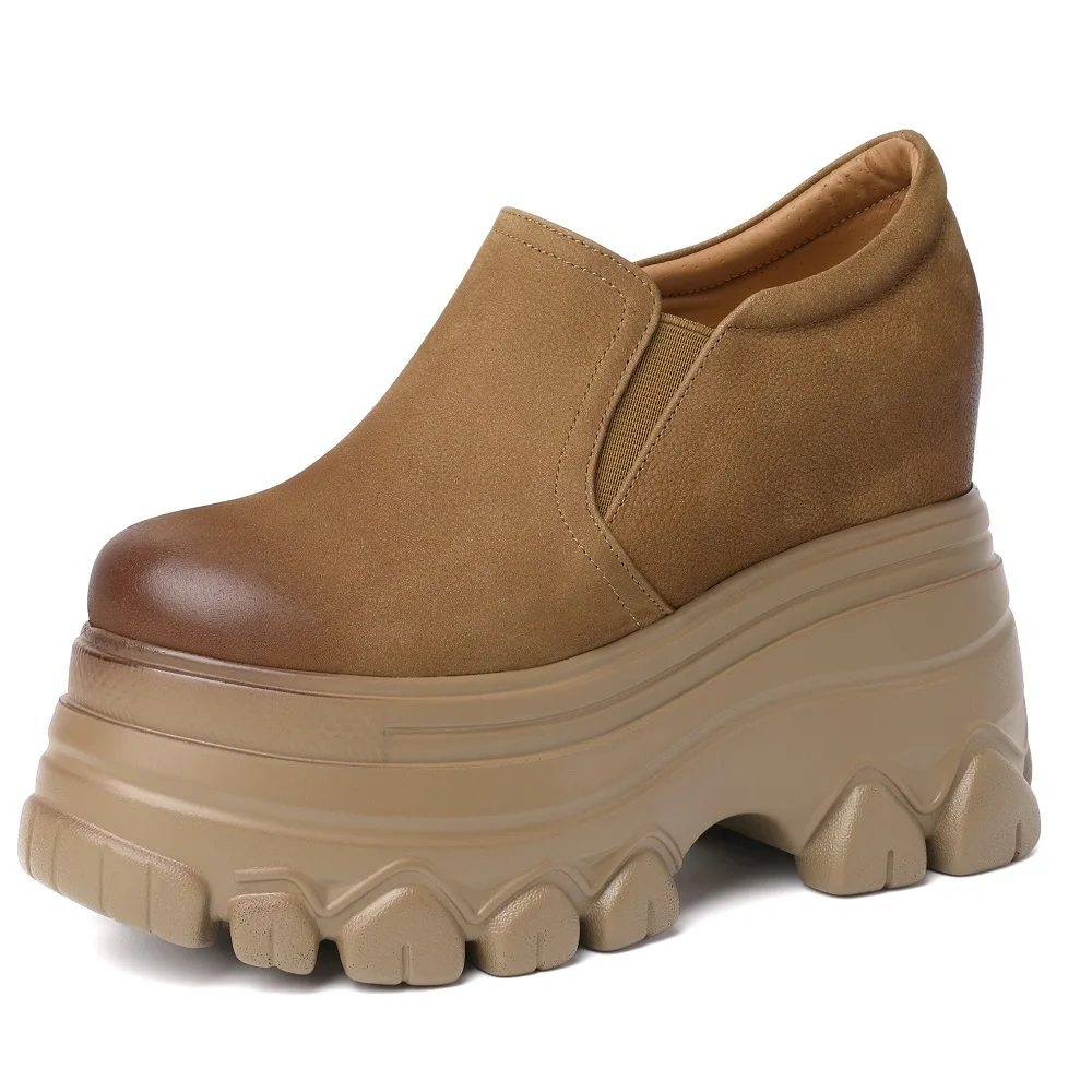 Spring Autumn New British Style Leisure Height Increasing Wedges Platform Slip-On Genuine Leather Women Casual Shoes Sneakers