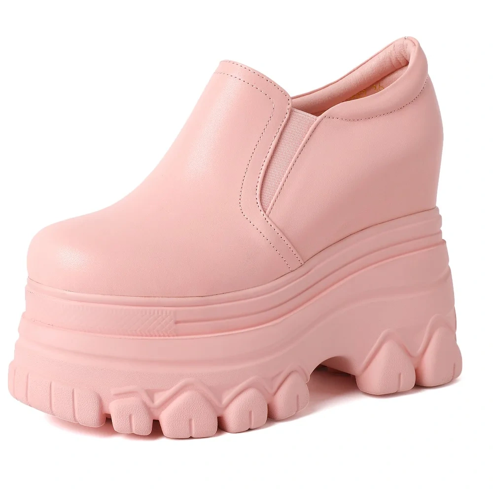 Spring Autumn New British Style Leisure Height Increasing Wedges Platform Slip-On Genuine Leather Women Casual Shoes Sneakers