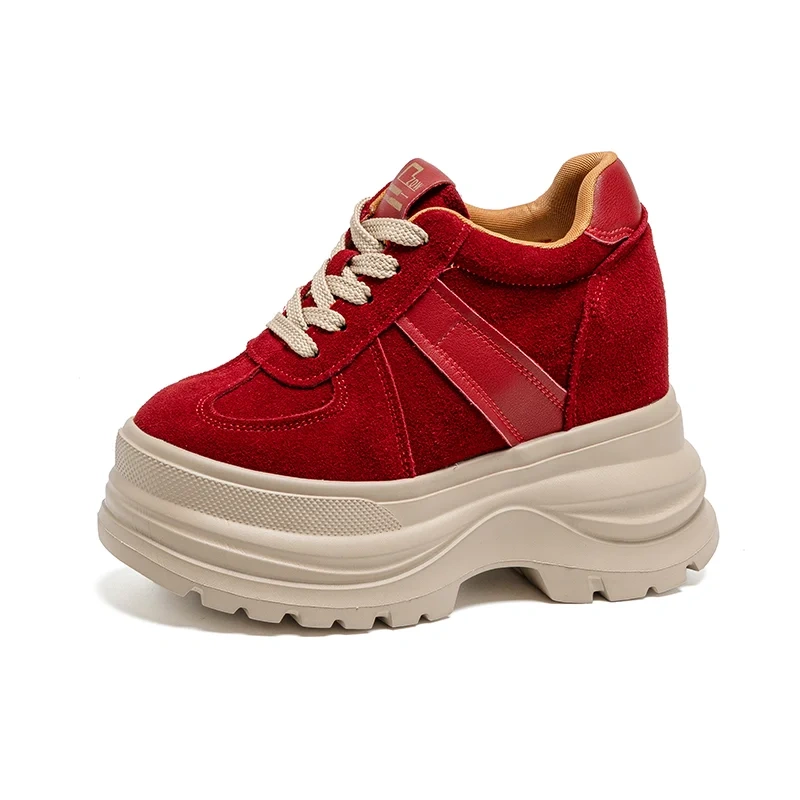 Ultra High Heel Cow Suede British Style Lace-Up Platform 2025 Autumn New 11 CM Thick Sole Women's Casual Concise Shoes 51015