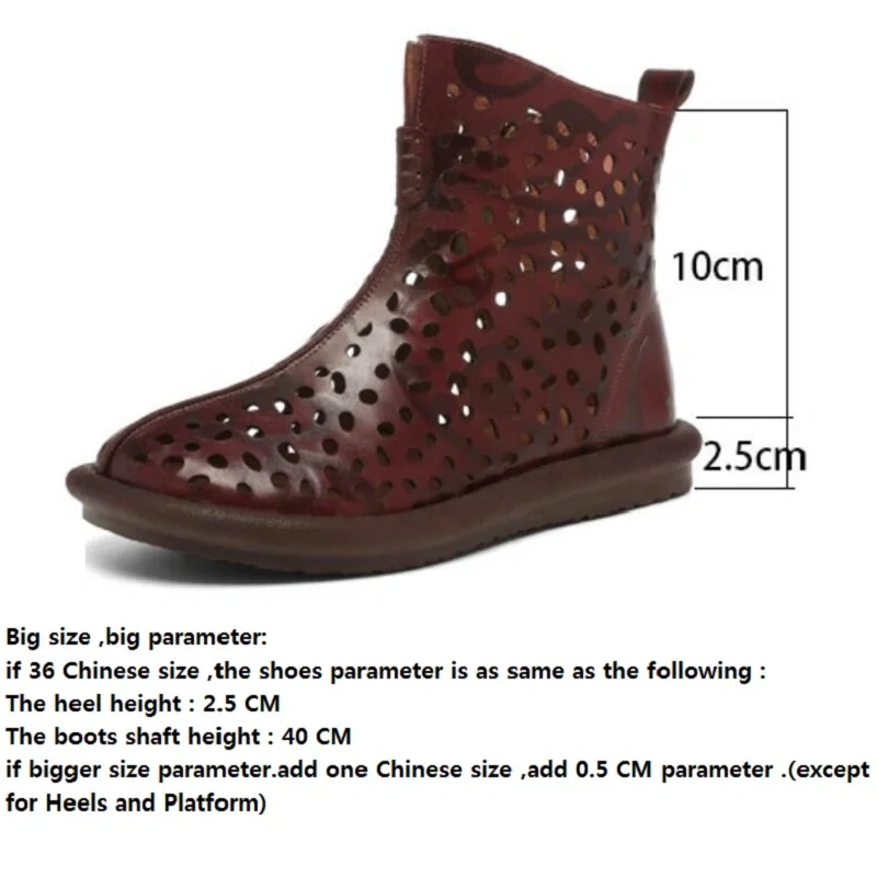 Summer New National Style Retro Chunky Sole Hollow Woven Brogue Zipper Genuine Leather Women Ankle High Top Knight Boots 2404