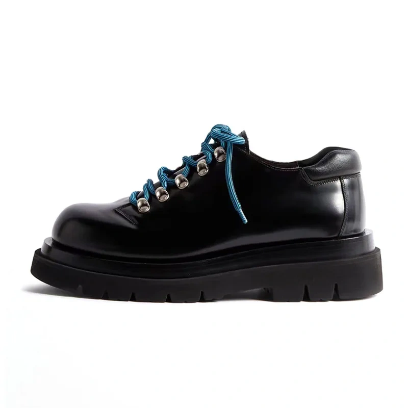 Spring Autumn New British Style Leisure Chunky Bottom Height Increasing Platform Sewing Genuine Leather Men Derby Sneakers Shoes