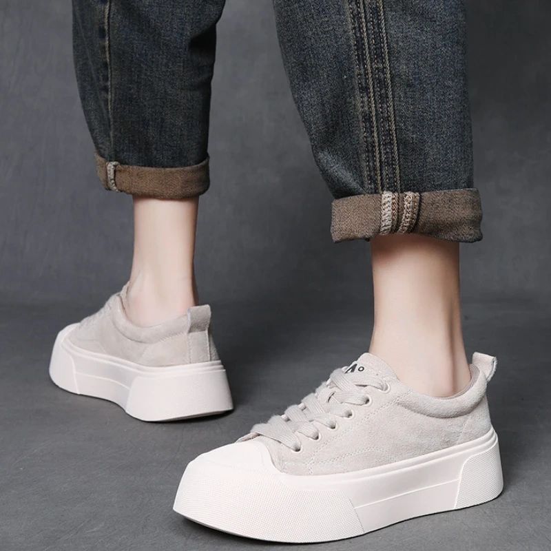Women's Genuine Leather Lace-Up Shoes 5 CM Thick Sole Vintage Round Toe Platform Casual Slip-Resistant Derby Shoes 50728