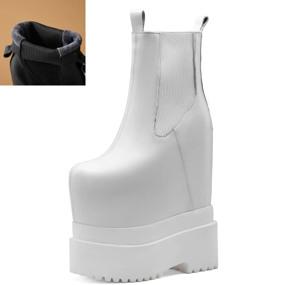 Genuine Leather Solid Color Platform Autumn Winter New Women's 20 CM Ultra High Heels Concise Elegant Boots 51016