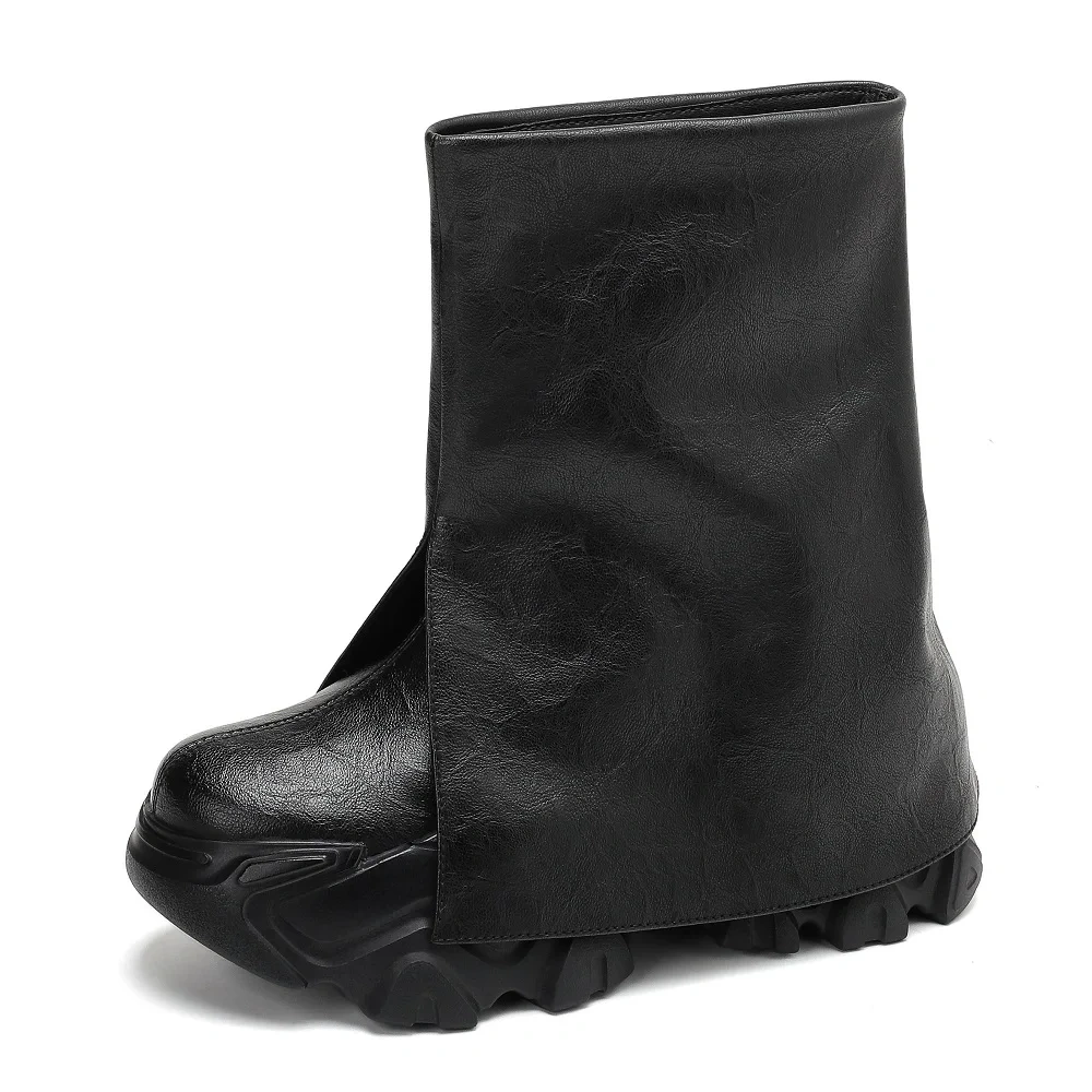 10CM Genuine Leather Black Invisible Height Increasing Women's Autumn Winter Concise Platform Casual Versatile Ankle Boots 50923