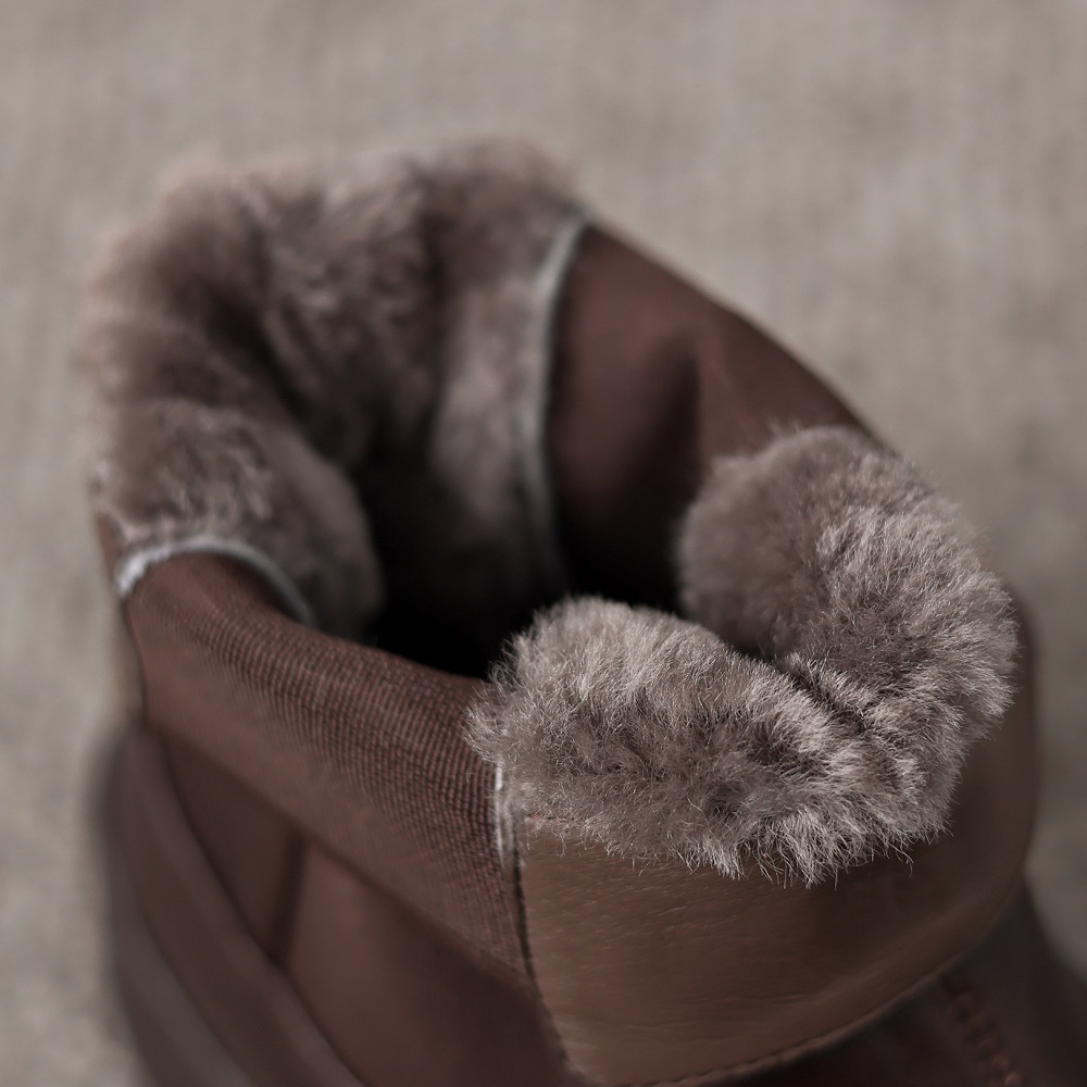 Women's British Genuine Leather Slip On Solid Color Round Toe 4.5 CM Platform Casual Lamb Wool Lining Soft Sole Ankle Boots51108