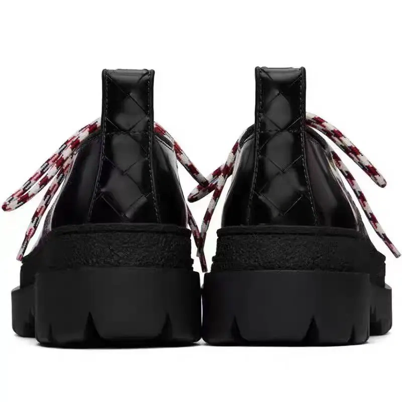 Men's Spring Autumn New Chunky Heel 5CM Platform Genuine Leather Colorful Laces Solid Color Platform Round Toe Shoes 50715