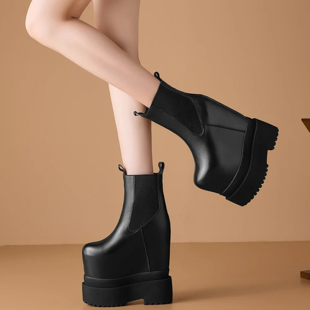 Genuine Leather Solid Color Platform Autumn Winter New Women's 20 CM Ultra High Heels Concise Elegant Boots 51016