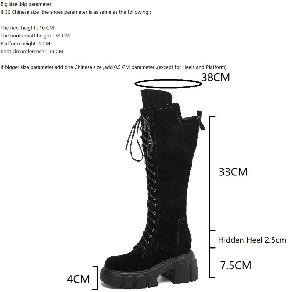 Suede Leather Knee High Boots 10CM Block Heel Lace Up British Style Brown Retro Slimming Petite Women's Autumn Winter Boots51021