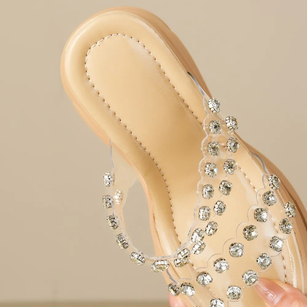 Summer New Slim Height Increasing Platform Peep Toe Cut Out Wedges Crystal Genuine Leather Women  Gladiator Slippers 250527