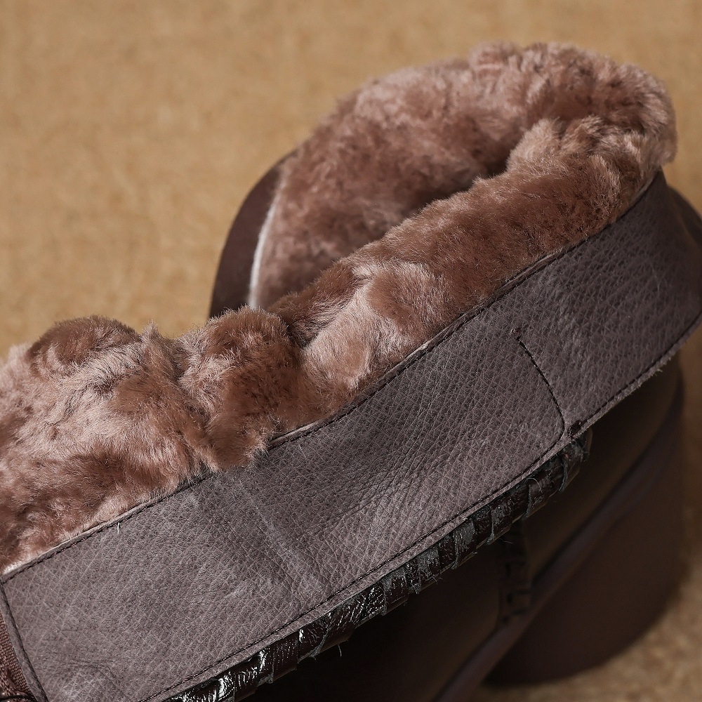 2025 Winter New Women's British Retro Round Toe Solid Genuine Leather 7 CM Block Heel Concise Short Plush Warm Side Zipper Ankle Boots 60121