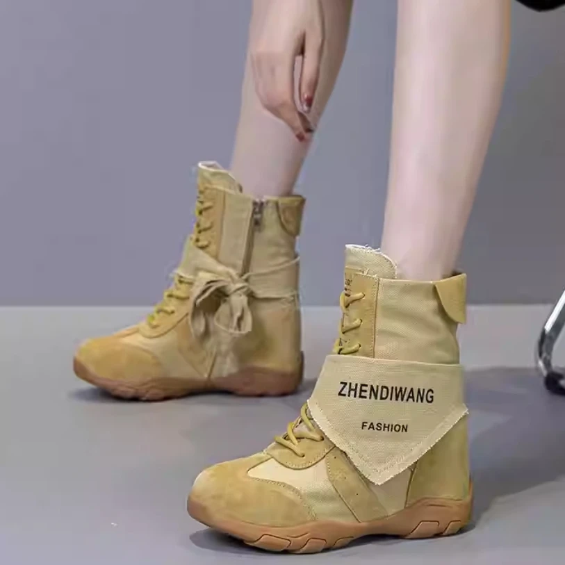 Women's Autumn New Style Suede 12CM Slim Inner Heightening Solid Color Lace-Up Simple & Casual Zipper Ankle Boots 50806