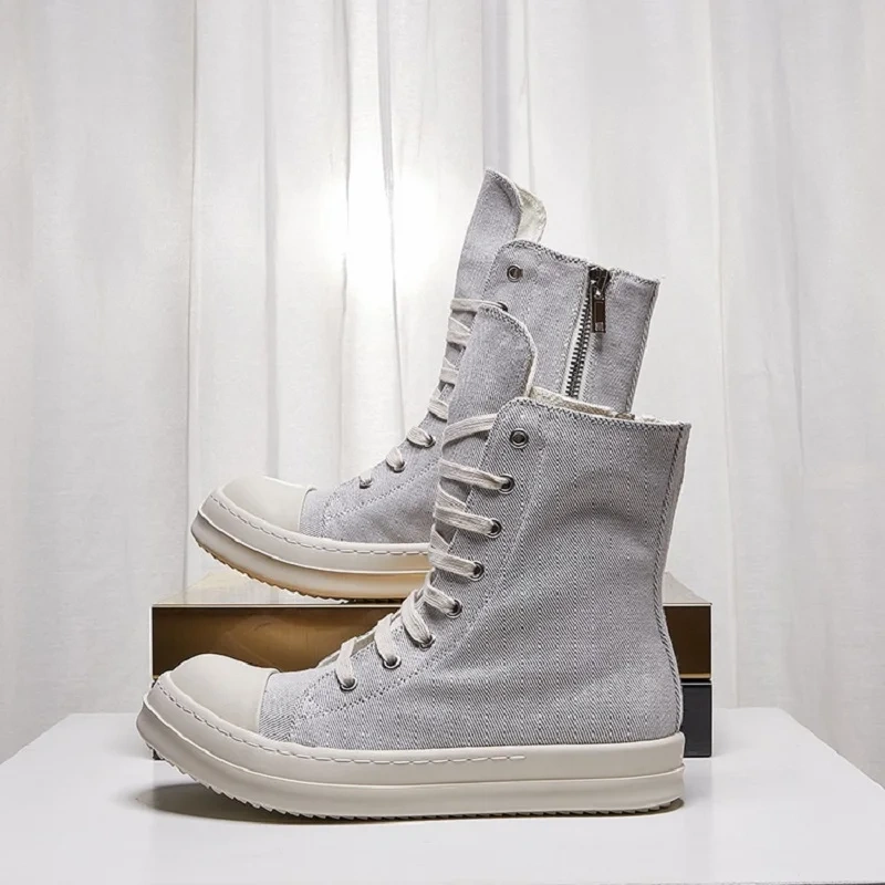 Spring Autumn New Leisure Chunky Bottom Platform Sewing Canvas Men Mid-Calf High Toe Outdoor Boots Male Casual Sneakers 2311